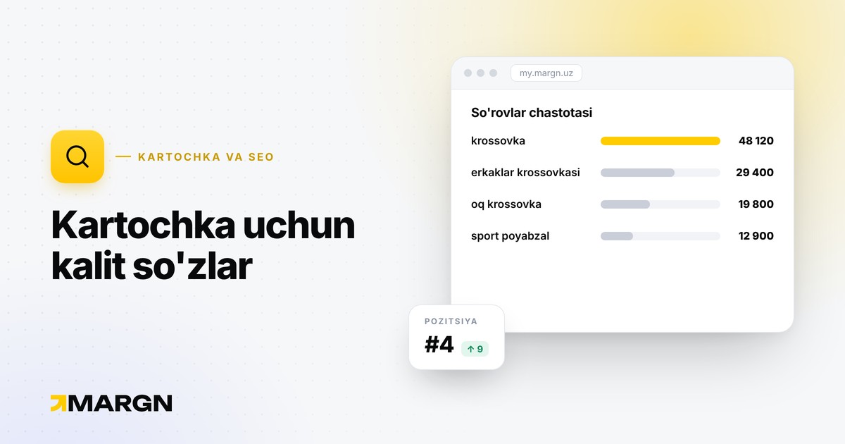 Uzum kartochkasi uchun kalit so'zlarni qanday tanlash kerak